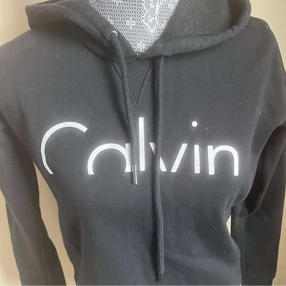 Calvin Klein Women Performance Black White Cropped Pullover Hoodie Sz XS - Picture 2 of 7